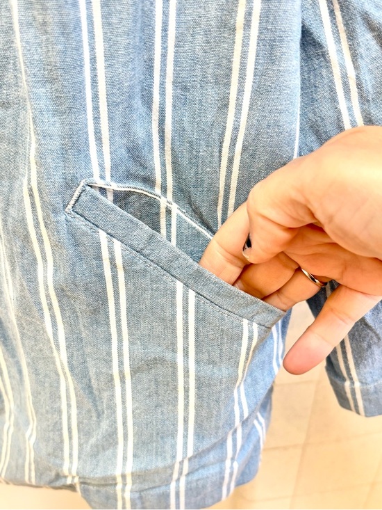 Chico's Blue White Size 1 Medium Striped Blazer Chambray Washable Cotton Stretch - Picture 7 of 12